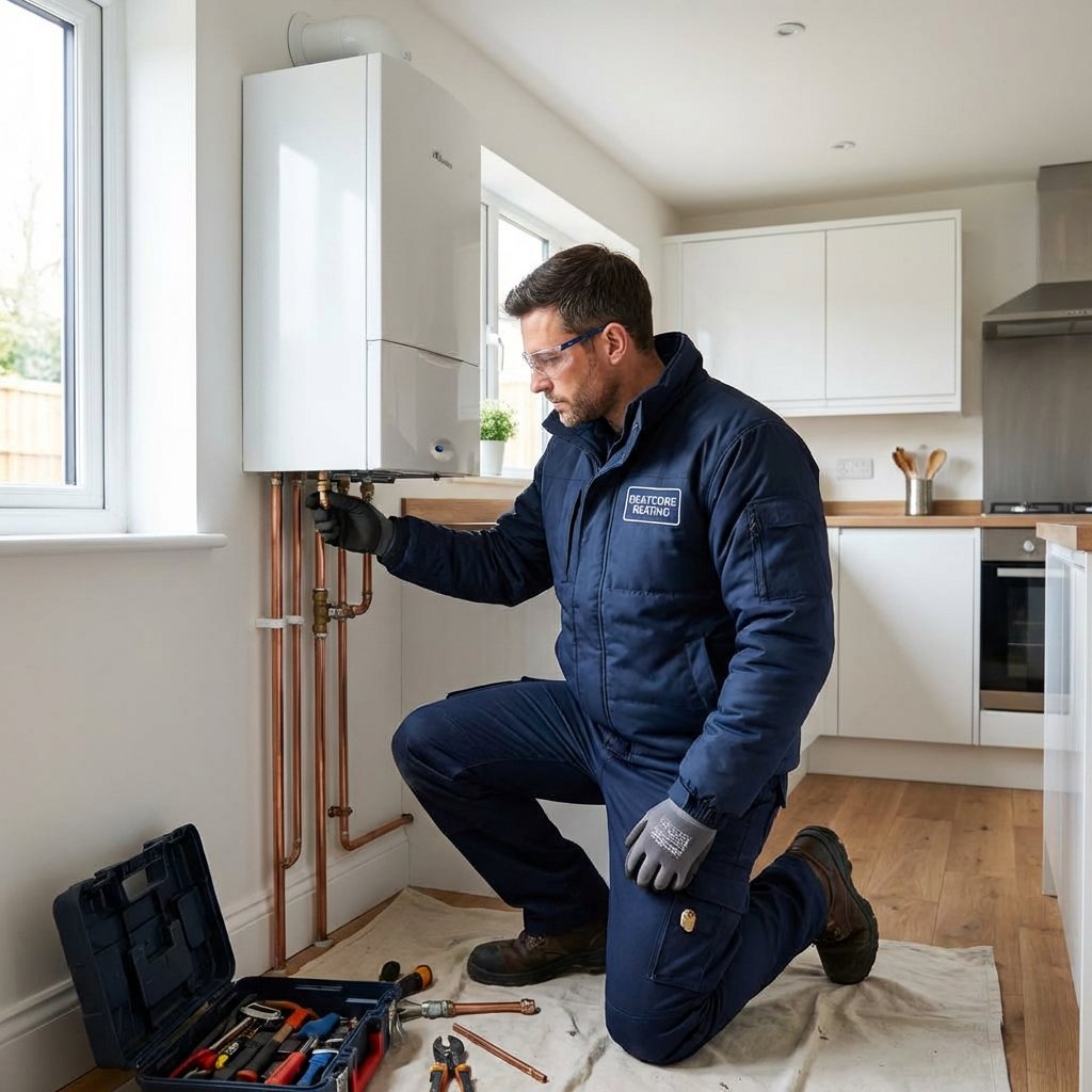 Heatcore Heating Technician Installing Boiler