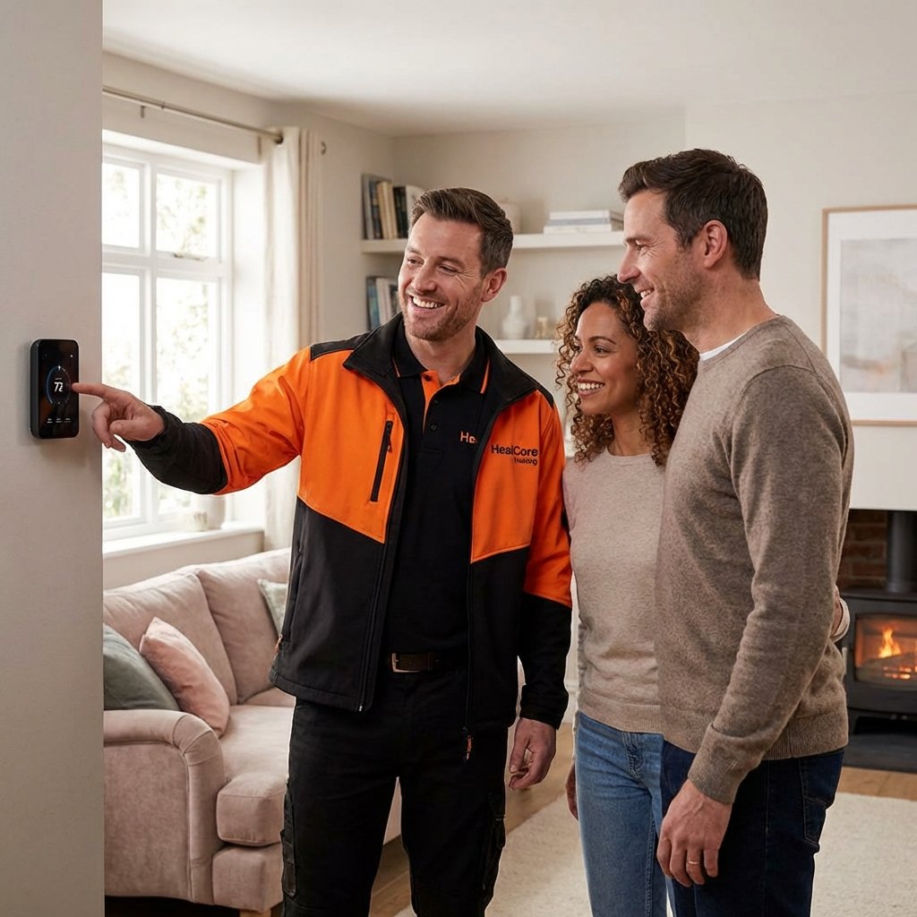 Happy Customers with HeatCore Heating Engineer and New Thermostat